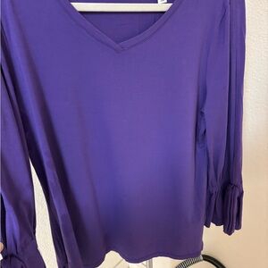 Isaac Mizrahi Live! Purple Statement Split Sleeve Tie Cuff Top L